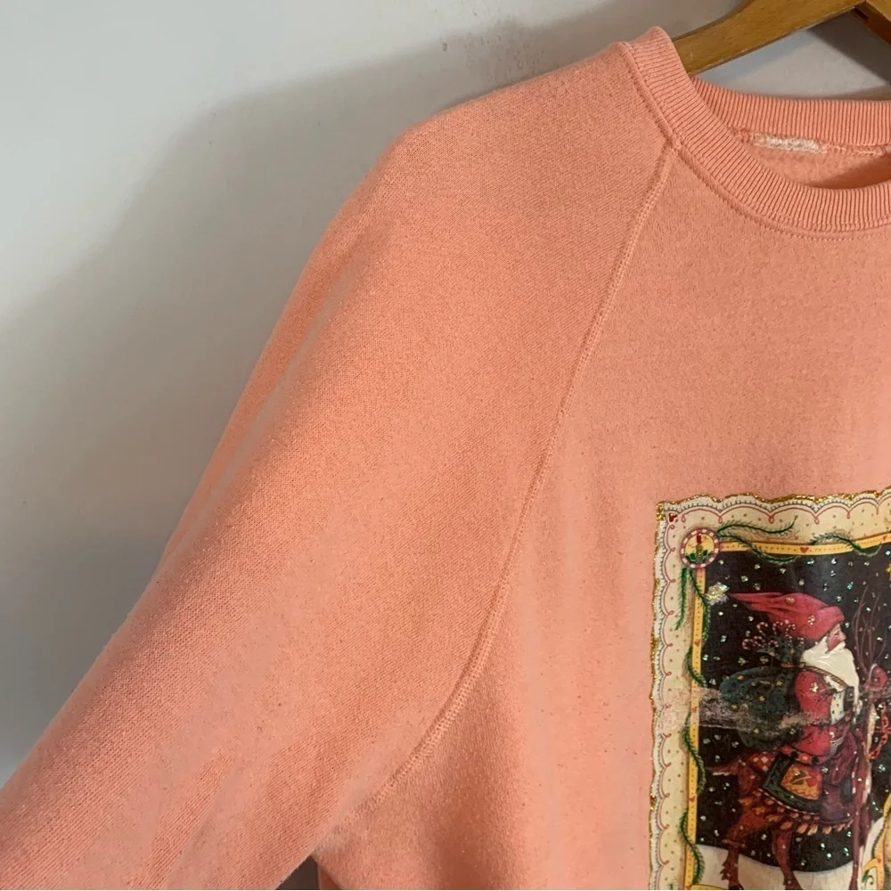 Vintage Pink Peach Christmas Crewneck Sweatshirt Sweater Printed Santa